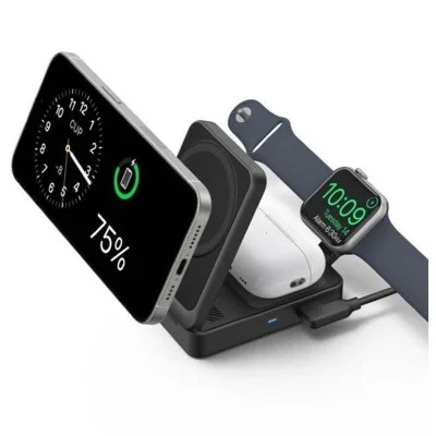 Anker MagGo Wireless Charging Station (15W, Foldable 3-in-1) - Black